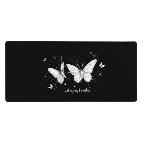 Schwarz Gaming Mauspad XXL 500x250x4mm, Schmetterling Mousepad Vernähte Kanten Wasserdicht Anti-Rutsch Basis Desk Mat für PC, Laptop Verbesserung der Präzision und Geschwindigkeit der Büroarbeit-GZ482 von Zosoore