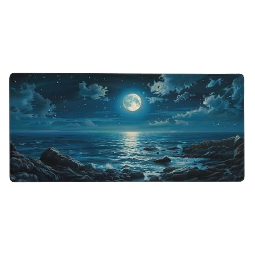 See Mauspad XXL 700x300x3 mm, Groß Gaming Mauspad Mond Mousepad Vernähte Kanten, rutschfeste Gummibasis und Wasser Resistent Weiche Oberfläche, zubehör für Maus und Tastatur, Zimmer Büro Deko G299 von Zosoore