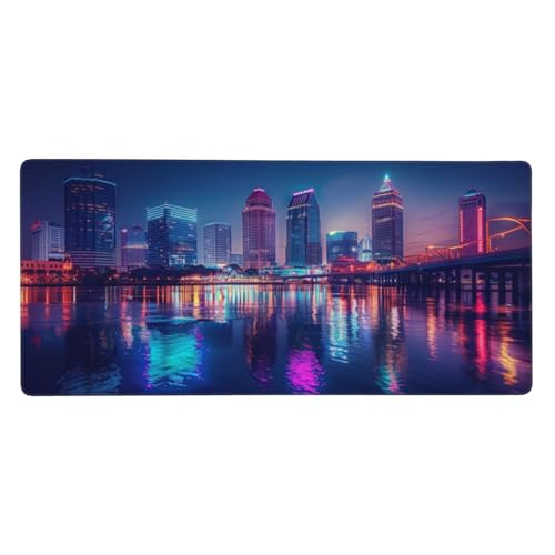 Stadt Mauspad XXL 700x300x3 mm, Groß Gaming Mauspad See Mousepad Vernähte Kanten, rutschfeste Gummibasis und Wasser Resistent Weiche Oberfläche, zubehör für Maus und Tastatur, Zimmer Büro Deko G144 von Zosoore