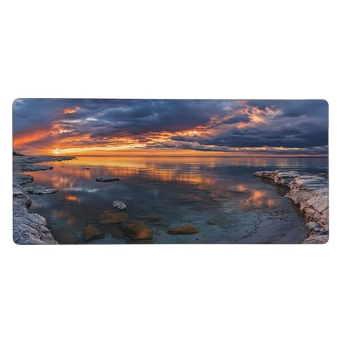 Strand Gaming Mauspad XXL 1000x500x4mm, Sonnenuntergang Mousepad Vernähte Kanten Wasserdicht Anti-Rutsch Basis Desk Mat für PC, Verbesserung der Präzision und Geschwindigkeit der Büroarbeit-GZ526 von Zosoore