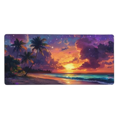 Strand Mauspad XXL 500x250x4mm, Gaming Mauspad Sternenhimmel Mousepad Vernähte Kanten, rutschfeste Gummibasis und Wasser Resistent Weiche Oberfläche, Gaming zubehör für Maus und Tastatur Deko-GZ502 von Zosoore