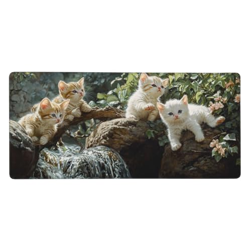 Tier Gaming Mauspad XXL 1000 x 500 x 4mm, Groß Katze Mousepad Vernähte Kanten Wasserdicht Anti-Rutsch Basis Desk Mat für PC, Laptop Verbesserung der Präzision und Geschwindigkeit der Büroarbeit-GZ31 von Zosoore