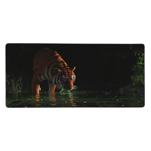 Tier Mauspad XXL 700 x 400 x 4mm, Groß Gaming Mauspad Tiger Mousepad Vernähte Kanten, rutschfeste Gummibasis und Wasser Resistent Weiche Oberfläche, Gaming zubehör für Maus und Tastatur Deko-GZ35 von Zosoore