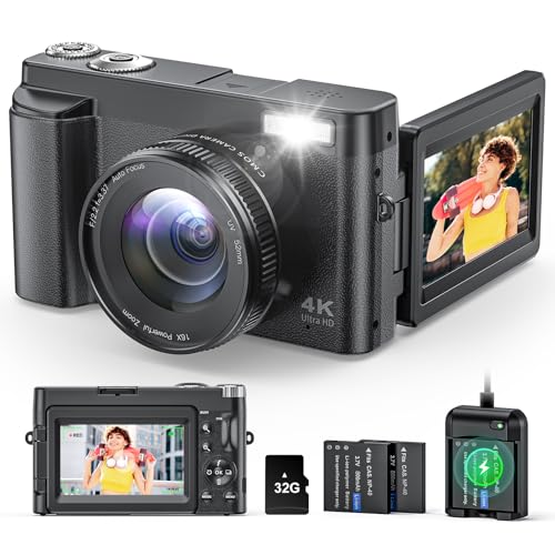 Digitalkamera 4K 48MP Kamera Fotokamera 16X Zoom mit 32GB Karte, Kompaktkamera mit 3" Klappdisplay, Autofokus, Blitz, Anti-Shake Vlog Kamera Selfies für Einsteiger Digitalkamera 4K 48MP Kamera Fotokamera 16X Zoom mit 32GB Karte, Kompaktkamera mit 3" Klappdisplay, Autofokus, Blitz, Anti-Shake Vlog Kamera Selfies für Einsteiger von Zostuic