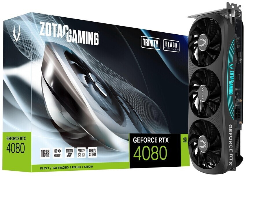 ZOTAC GAMING RTX4080 16GB Trinity Black Grafikkarte - 16GB GDDR6X, 1x HDMI, 3x DP von Zotac