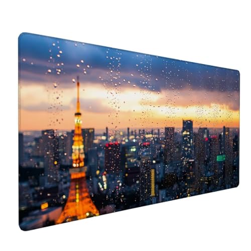 Blau Mousepad XXL 800 x 400 x 3 mm, Groß Gaming Mauspad Landschaft Muster, Schreibtischunterlage rutschfeste Gummibasis, Wasserfest Mouse Pad Vernähte Kanten, Büro Deko, Geschenke für Frauen Z-452 von Zoulile