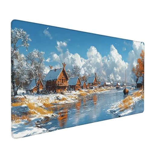 Blau Mousepad XXL 800 x 400 x 4 mm, Groß Gaming Mauspad Sky Muster, Schreibtischunterlage mit rutschfeste Gummibasis, Wasserfest Mouse Pad Vernähte Kanten Design, Büro Deko, Geschenke für Frauen Z-71 von Zoulile