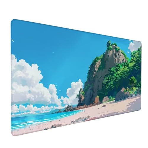 Blau Mousepad XXL 900 x 400 x 3 mm, Groß Gaming Mauspad Meer Muster, Schreibtischunterlage rutschfeste Gummibasis, Wasserfest Mouse Pad Vernähte Kanten Design, Büro Deko, Geschenke für Frauen Z-567 von Zoulile