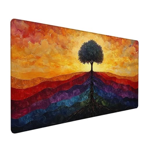 Gaming Mauspad XXL 600x300x3 mm Groß Mousepad Blau Schreibtischunterlage Baum Mouse Pad mit rutschfeste Gummibasis, Vernähte Kanten Design Wasserdicht Mouse Pad für PC Gaming Zubehör, Geschenk Z-11 von Zoulile