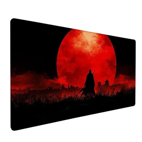 Gaming Mauspad XXL 600x300x3 mm Groß Mousepad Rot Schreibtischunterlage Mond Mouse Pad mit rutschfeste Gummibasis, Vernähte Kanten Design Wasserdicht Mouse Pad für PC Gaming Zubehör, Geschenk Z-3 von Zoulile