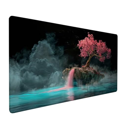 Gaming Mauspad XXL 600x300x3 mm Groß Mousepad Schwarz Schreibtischunterlage Kirschblüten Mouse Pad rutschfeste Gummibasis, Vernähte Kanten Wasserdicht Mouse Pad für PC Gaming Zubehör, Geschenk Z-681 von Zoulile