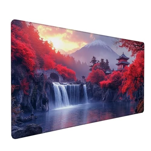 Gaming Mauspad XXL 800x300x3 mm Groß Mousepad Rot Schreibtischunterlage Wasserfall Mouse Pad rutschfeste Gummibasis, Vernähte Kanten Design Wasserdicht Mouse Pad für PC Gaming Zubehör, Geschenk Z-16 von Zoulile