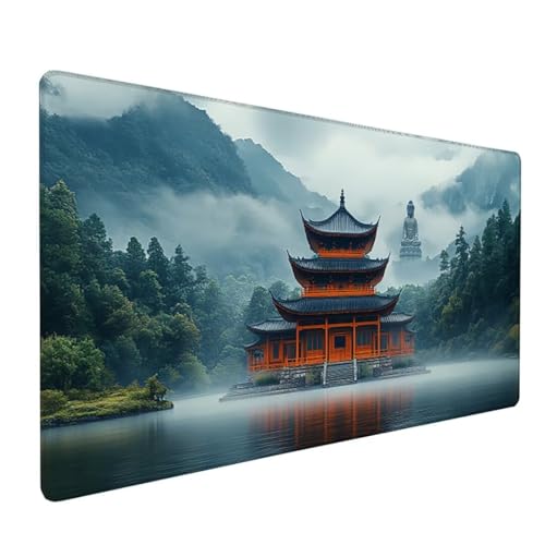 Grau Mousepad XXL 600 x 400 x 4 mm, Groß Gaming Mauspad Landschaft Muster, Schreibtischunterlage rutschfeste Gummibasis, Wasserfest Mouse Pad Vernähte Kanten, Büro Deko, Geschenke für Frauen Z-22 von Zoulile