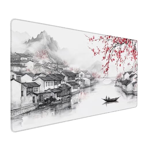 Grau Schreibtischunterlage Tuschegemälde Mousepad Groß 1600 x 800 x 3 mm XXL Mauspad Wasserdicht rutschfest Gummibasis, für PC MacBook und Laptop Mousepad Gaming Zubehör für Büro Deko Aesthetic Z-151 von Zoulile