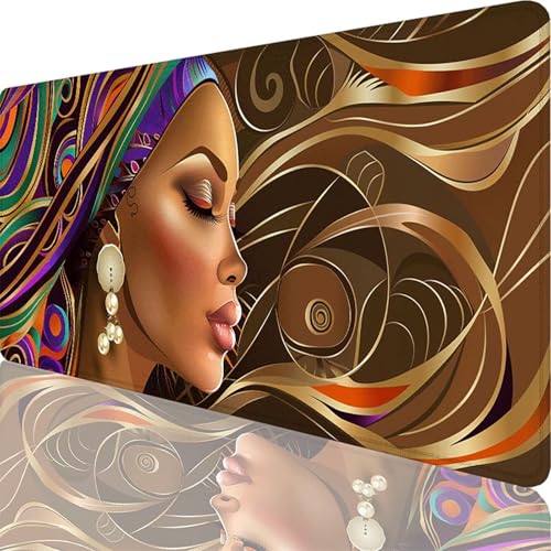 Mauspad Lila Mauspad XXL 1600x800x3 mm XXL Mousepad Afrikanische Frau Mousepad Gaming Zubehör mit Vernähten Kanten Design, Mouse Pad Wasserdicht und Langlebig für Maus und Tastatur, Office Deko 65-2t von Zoulile