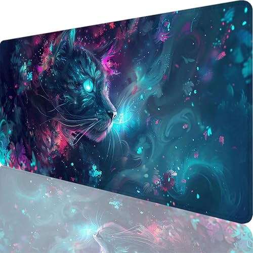 Mauspad Schwarz Mauspad XXL 1500x800x3 mm XXL Mousepad Katze Mousepad Gaming Zubehör mit Vernähten Kanten Design, Waschbares Mouse Pad Wasserdicht und Langlebig für Maus Tastatur, Office Deko 19-Gt von Zoulile