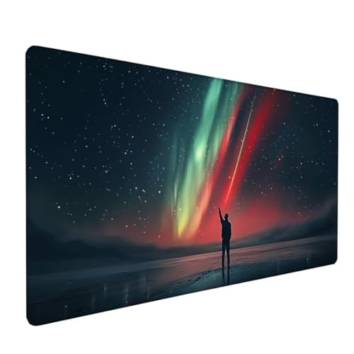 Rot Schreibtischunterlage Aurora Mousepad Groß 1600 x 800 x 3 mm XXL Mauspad mit Wasserdicht rutschfest Gummibasis, für PC MacBook und Laptop Mousepad Gaming Zubehör für Büro Deko Aesthetic Z-102 von Zoulile