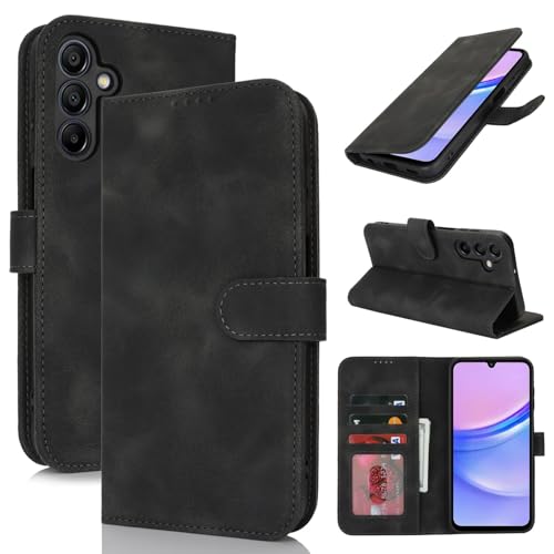 Zouzt Hülle für Samsung Galaxy A15 5G / A15 4G, Stoßfestes PU Leder Handyhülle Lederhülle Klapphülle mit Kartenhalter und Standfunktion Flip Leather Wallet Phone Cover (Vintage Schwarz) von Zouzt