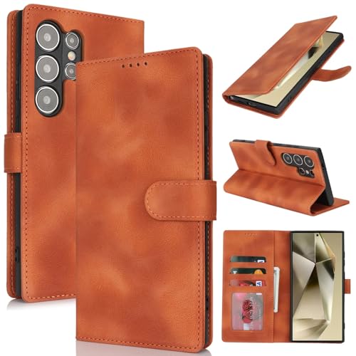 Zouzt Hülle für Samsung Galaxy S24 Ultra, Stoßfestes PU Leder Handyhülle Lederhülle Klapphülle mit Kartenhalter und Standfunktion Flip Leather Wallet Phone Cover (Vintage Hellbraun) von Zouzt