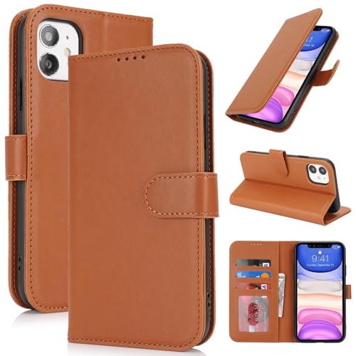 Zouzt Hülle für iPhone 11 6,1-Zoll, Stoßfestes PU Leder Handyhülle Lederhülle Klapphülle mit Kartenhalter und Standfunktion Flip Leather Wallet Phone Cover (Hellbraun) von Zouzt