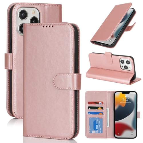 Zouzt Hülle für iPhone 13 Pro 6,1-Zoll, Stoßfestes PU Leder Handyhülle Lederhülle Klapphülle mit Kartenhalter und Standfunktion Flip Leather Wallet Phone Cover (Roségold) von Zouzt