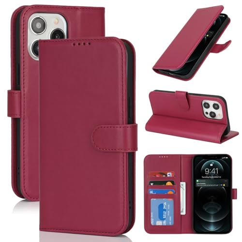 Zouzt Hülle für iPhone 13 Pro Max 6,7-Zoll, iPhone 12 Pro Max Stoßfestes PU Leder Handyhülle Lederhülle Klapphülle mit Kartenhalter Standfunktion Flip Leather Wallet Phone Cover (Rot) von Zouzt