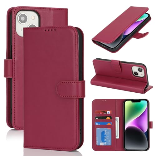 Zouzt Hülle für iPhone 14/13 6,1-Zoll, Stoßfestes PU Leder Handyhülle Lederhülle Klapphülle mit Kartenhalter und Standfunktion Flip Leather Wallet Phone Cover (Rot) von Zouzt