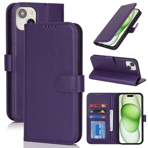 Zouzt Hülle für iPhone 14 Plus 6,7-Zoll, Stoßfestes PU Leder Handyhülle iPhone 15 Plus Lederhülle Klapphülle mit Kartenhalter und Standfunktion Flip Leather Wallet Phone Cover (Dunkelviolett) von Zouzt