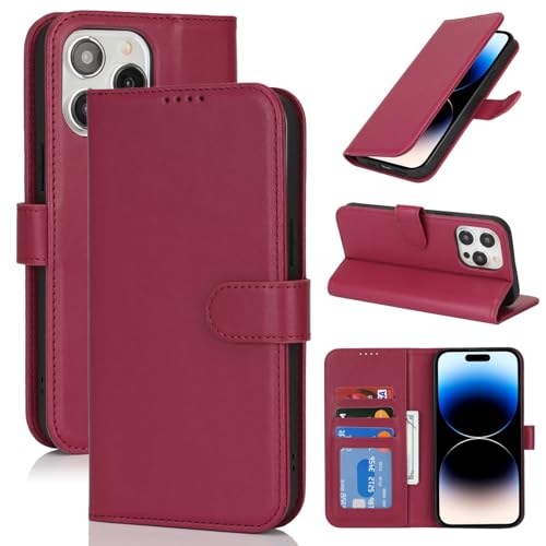 Zouzt Hülle für iPhone 14 Pro 6,1-Zoll, Stoßfestes PU Leder Handyhülle Lederhülle Klapphülle mit Kartenhalter und Standfunktion Flip Leather Wallet Phone Cover (Rot) von Zouzt