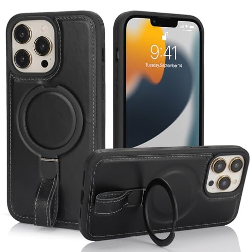 Zouzt Schutzhülle für iPhone 13 Pro Max / 12 Pro Max 6,7 Zoll (17,7 cm), PU-Leder, kompatibel mit MagSafe, kabellosem Ladestand, stoßfeste Handyhüllen, Schutzhülle für Männer und Frauen, Schwarz von Zouzt