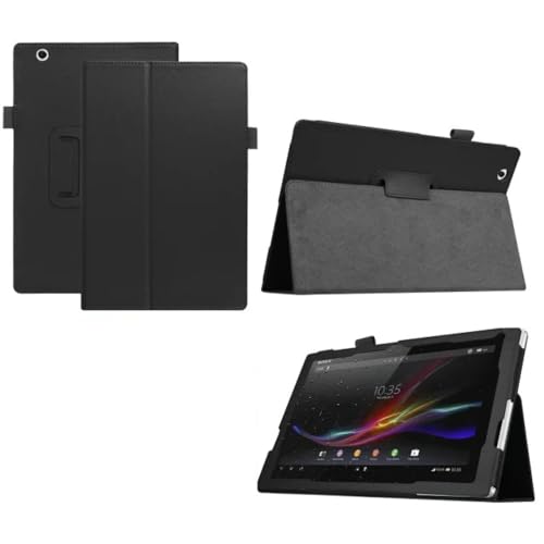 Schutzhülle für Sony Xperia Z4 Ultra Tablet 10.1 SGP771 SGP712 SGP711, ultradünn, Folio-Standfunktion, leicht, Leder, für Sony Xperia Z4 10.1 SO-05G SOT31, Schwarz von Zrengp