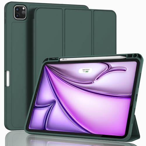 ZryXal iPad Air 13 Zoll Hülle M2 2024 mit Stifthalter, Smart-iPad-Hülle [unterstützt Pencil Pro und Pencil (USB-C)], unterstützt Touch-ID und automatische Wake/Sleep-Funktion (Mitternachtsgrün) von ZryXal