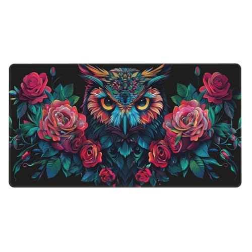 1000x500x3mm XXL Gaming Mauspad Eule Mousepad Blume Mouse pad mit Genähte Kanten, Desk Mat rutschfeste Gummibasis verbessert Präzision und Geschwindigkeit, Gaming PC Zubehör, Aesthetic Room Decor von Zsccvzlu