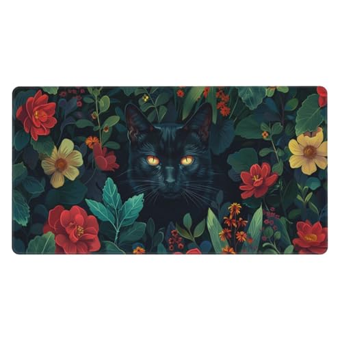 500x250x3mm XXL Gaming Mauspad Schwarzer Panther Mousepad Blume Mouse pad mit Genähte Kanten, Desk Mat rutschfeste Gummibasis verbessert Präzision und Geschwindigkeit, Gaming PC Zubehör, Zimmer Deko von Zsccvzlu