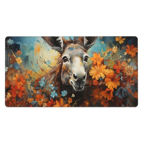 800x400x3mm XXL Gaming Mauspad Esel Mousepad Blume Mouse pad mit Genähte Kanten, Desk Mat rutschfeste Gummibasis verbessert Präzision und Geschwindigkeit, Gaming PC Zubehör, Aesthetic Room Decor von Zsccvzlu