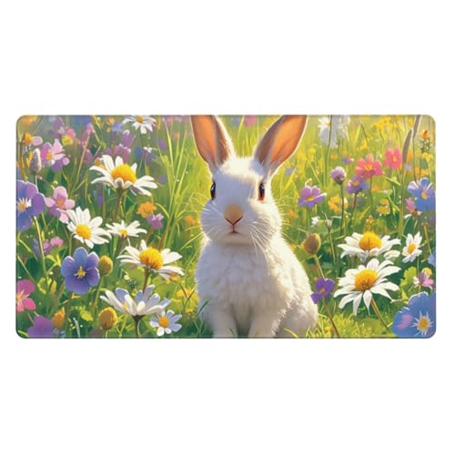 800x400x3mm XXL Gaming Mauspad Weißer Hase Mousepad Blume Mouse pad mit Genähte Kanten, Desk Mat rutschfeste Gummibasis verbessert Präzision und Geschwindigkeit, Gaming PC Zubehör, Zimmer Deko Home von Zsccvzlu