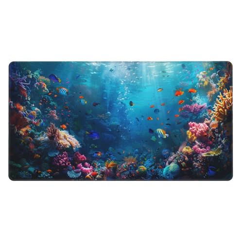 900x400x3mm XXL Gaming Mauspad Die Unterwasserwelt Mousepad Koralle Mouse pad mit Genähte Kanten, Desk Mat rutschfeste Gummibasis verbessert Präzision und Geschwindigkeit, Gaming Zubehör, Zimmer Deko von Zsccvzlu