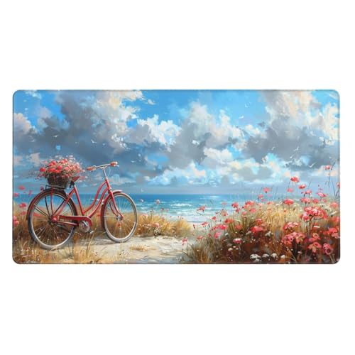 Fahrrad Mauspad XXL 1500x800X3MM Große Blume Mousepad, Schwarz Gaming Schreibtischunterlage mit Genähte Kanten and rutschfeste Gummibasis, PC Gaming Zubehör für Home Office, Geschenke für Männer von Zsccvzlu