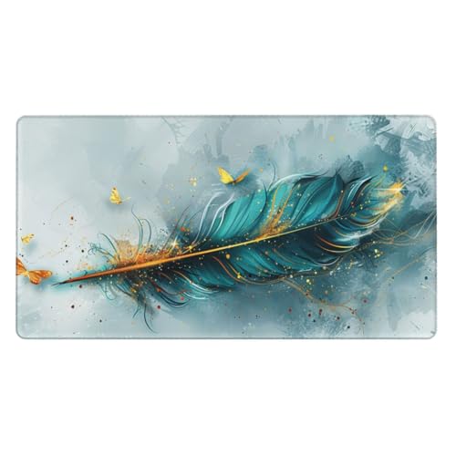 Feder Mauspad XXL 800x400X3MM Große Kunst Mousepad, Schwarz Gaming Schreibtischunterlage mit Genähte Kanten and rutschfeste Gummibasis, PC Gaming Zubehör für Home Zimmer Office, Geschenke für Männer von Zsccvzlu