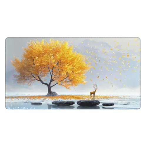 Gaming Mauspad XXL 1000x500X3MM, Baum Mousepad mit Vernähte Kanten, WassXerdicht Anti-Rutsch Mouse Pad REH, für PC, MacBook, Laptop Verbessert Präzision und Geschwindigkeix, Gaming Büro Deko, Gifts von Zsccvzlu