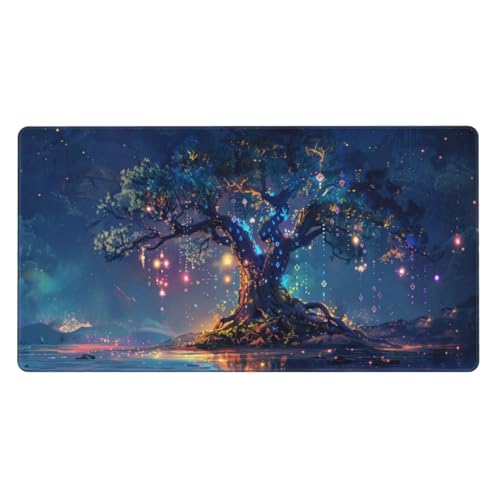 Gaming Mauspad XXL 1200x600X3MM, Baum Mousepad mit Vernähte Kanten, WassXerdicht Anti-Rutsch Mouse Pad Sternenklarer Himmel, für PC, MacBook, Laptop Verbessert Präzision und Geschwindigkeix, Büro Deko von Zsccvzlu