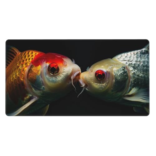 Gaming Mauspad XXL 600x300X3MM, Fisch Mousepad mit Vernähte Kanten, WassXerdicht Anti-Rutsch Mouse Pad Rot, für PC, MacBook, Laptop Verbessert Präzision und Geschwindigkeix, Gaming Büro Deko, Gifts von Zsccvzlu