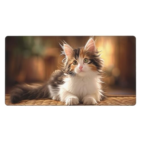 Katze Mauspad XXL 1200x600X3MM Große Realistisch Mousepad, Schwarz Gaming Schreibtischunterlage mit Genähte Kanten and rutschfeste Gummibasis, PC Gaming Zubehör für Home Office, Geschenke für Männer von Zsccvzlu