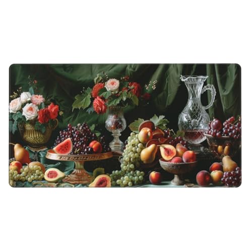 Obst Mauspad XXL 500x250X3MM Große Blume Mousepad, Schwarz Gaming Schreibtischunterlage mit Genähte Kanten and rutschfeste Gummibasis, PC Gaming Zubehör für Home Zimmer Office, Geschenke für Männer von Zsccvzlu