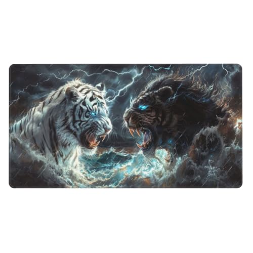 Weißer Tiger Mauspad XXL 1200x600X3MM Große Löwe Mousepad, Schwarz Gaming Schreibtischunterlage mit Genähte Kanten and rutschfeste Gummibasis, PC Gaming Zubehör für Home Office, Geschenke für Männer von Zsccvzlu