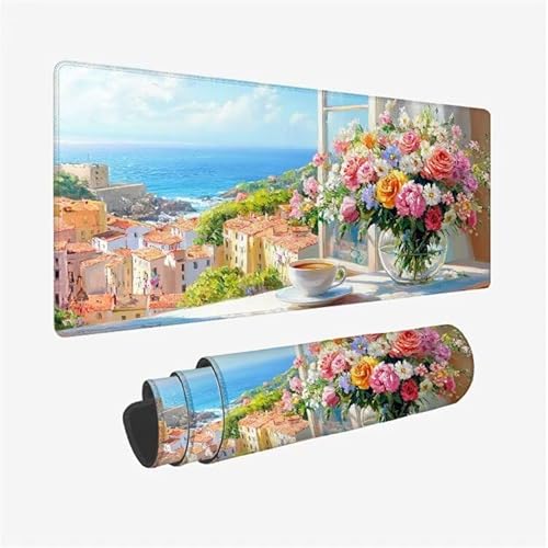 Gaming Mauspad Kleine Stadt Mousepad Blume Schreibtischunterlage Groß 1200x600X0.3MM, rutschfeste Mauspad Gaming Zubehör für Verbessert Präzision und Geschwindigkei, Büro Deko, Geschenke Model-269 von Zsoxooll