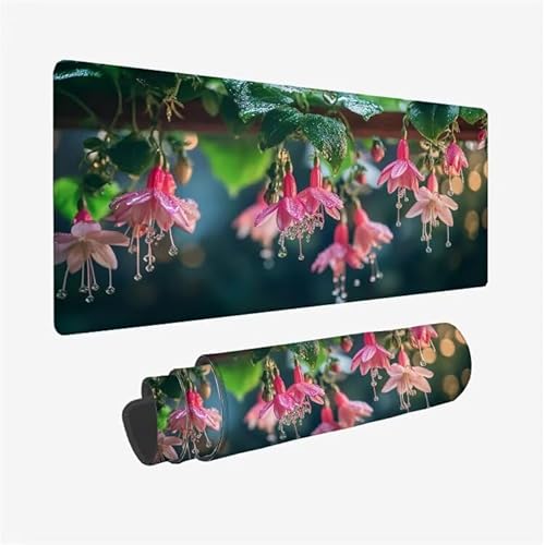 Mauspad Blume Schreibtischunterlage Rosa Mousepad XXL 800x300X0.3MM, Wetterfest Mauspad Gaming Zubehör mit Rutschfeste Gummibasis, Mouse Pad Schreibtisch Zubehör für Home Office Deko Gifts, Model-2375 von Zsoxooll