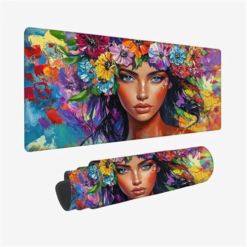 Mauspad Frau Schreibtischunterlage Blume Mousepad XXL 700x300X0.3MM, Wetterfest Mauspad Gaming Zubehör mit rutschfeste Gummibasis, Mouse Pad Schreibtisch Zubehör für Home Office Deko Gifts, Model-124 von Zsoxooll