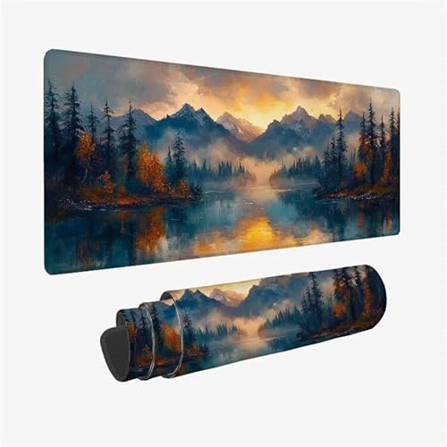 Mauspad Gebirge Schreibtischunterlage Wald Mousepad XXL 700x300X0.3MM, Wetterfest Mauspad Gaming Zubehör mit Rutschfeste Gummibasis, Mouse Pad Schreibtisch Zubehör für Office Deko Gifts, Model-5374 von Zsoxooll