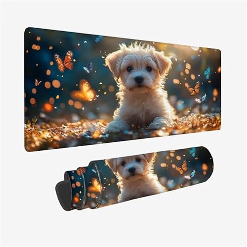 Mauspad Hund Schreibtischunterlage Schmetterling Mousepad XXL 600x300X0.3MM, Wetterfest Mauspad Gaming Zubehör mit Rutschfeste Gummibasis, Mouse Pad Schreibtisch Zubehör für Office Deko, Model-2613 von Zsoxooll